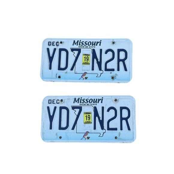 Missouri License Plates (2) Show-Me State Dec 2019 Sticker Blue Automobile Tags - Picture 1 of 4